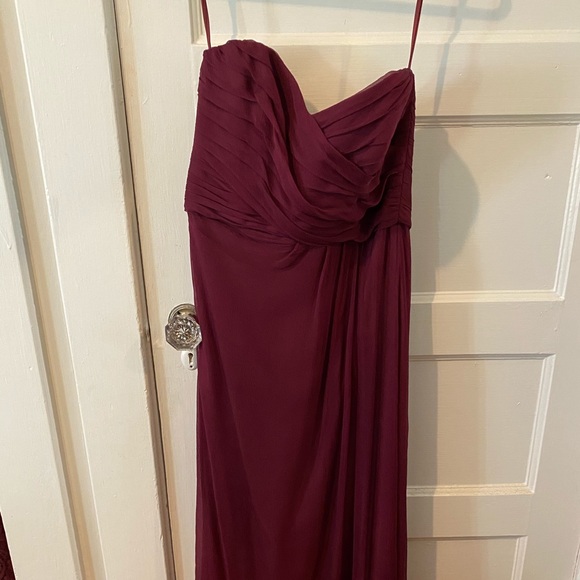 AMSALE Wine Silk Chiffon Ruched Strapless size 10 - Picture 3 of 6